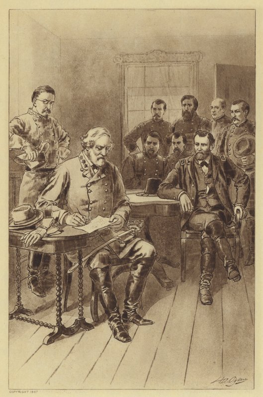 Lees överlämnande till Grant, Appomattox, 9 april 1865 (litho) av Henry Alexander (after) Ogden