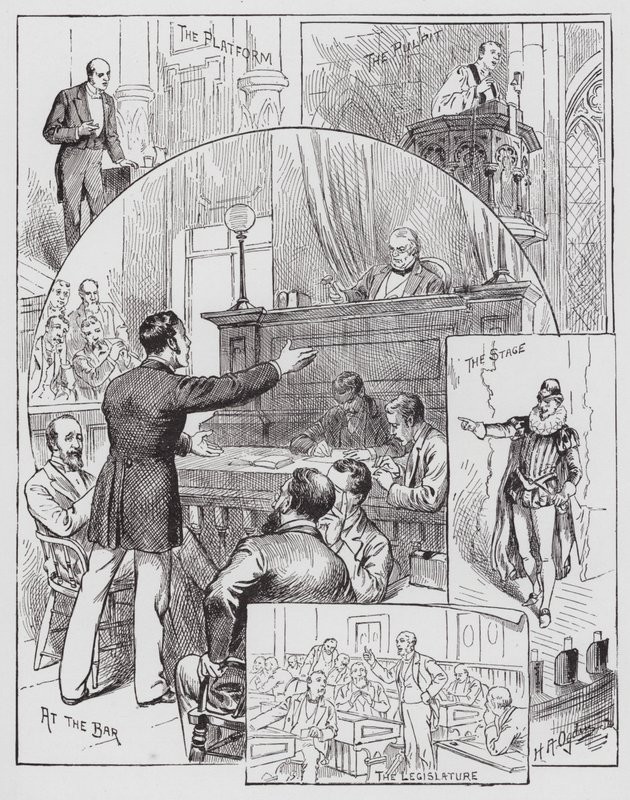 Oratorium och deklamation (gravyr) av Henry Alexander (after) Ogden