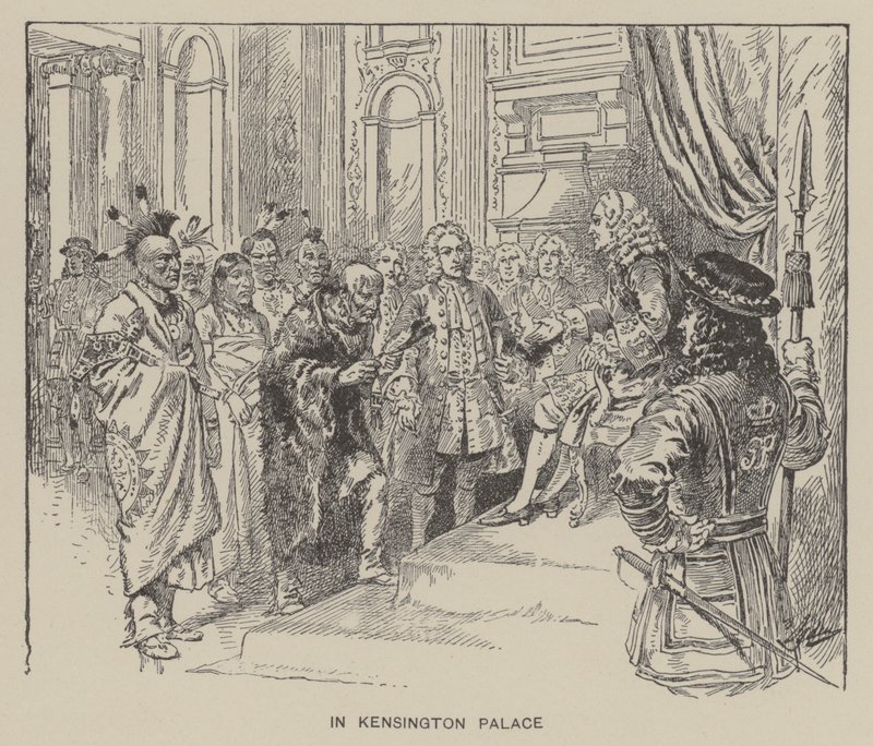 Mottagning av Creek Indians av kung George II på Kensington Palace av Henry Alexander (after) Ogden