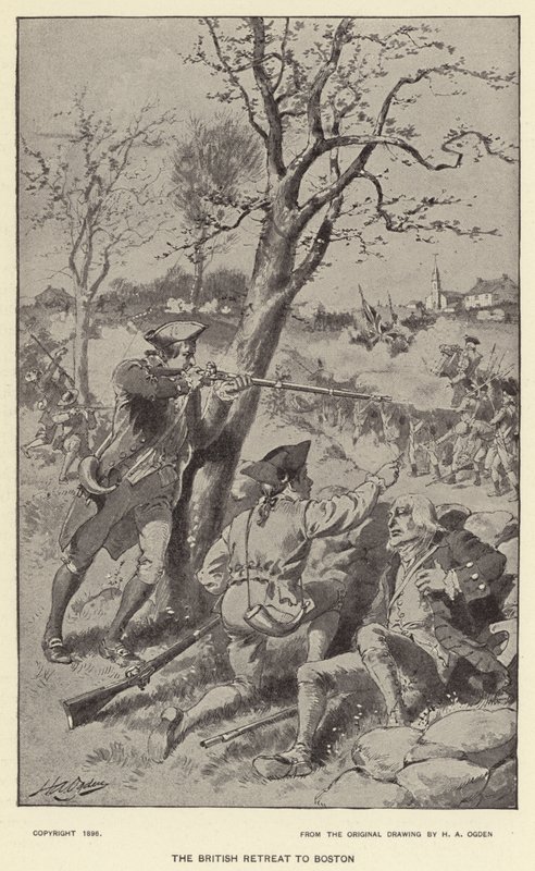 The British Retreat to Boston (litho) av Henry Alexander (after) Ogden