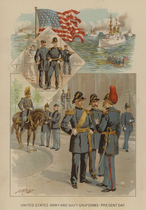 United States Army and Navy uniformer - nutid (chromolitho) av Henry Alexander (after) Ogden