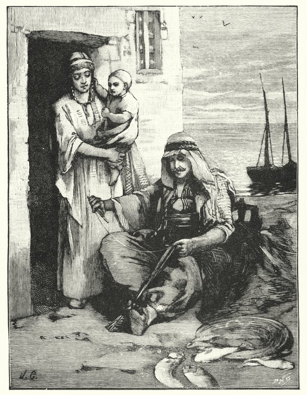 En fiskare lagar sina nät, Tiberias hav (litho) av Henry Andrew Harper