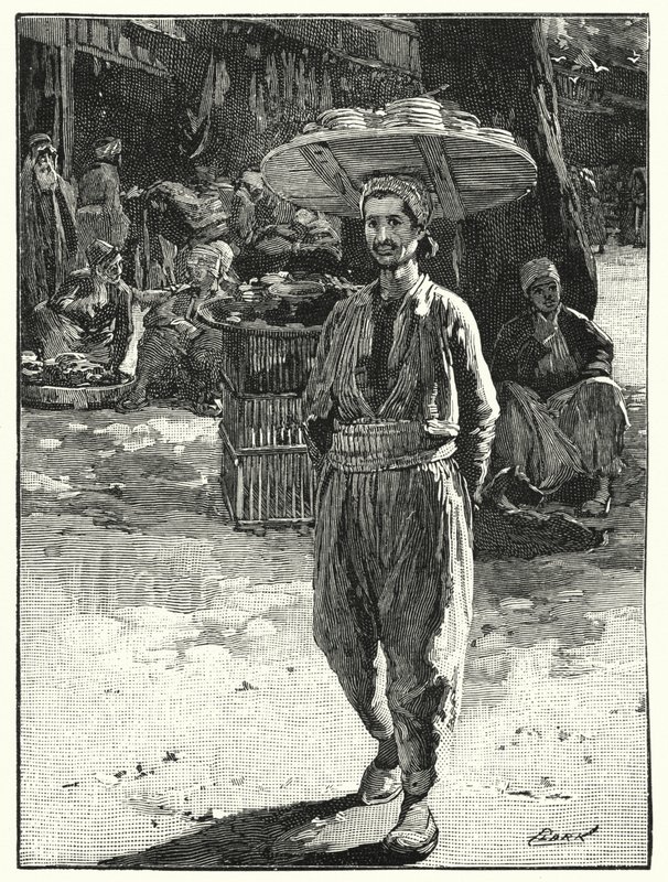 Östlig bagare med korg på huvudet (litho) av Henry Andrew Harper