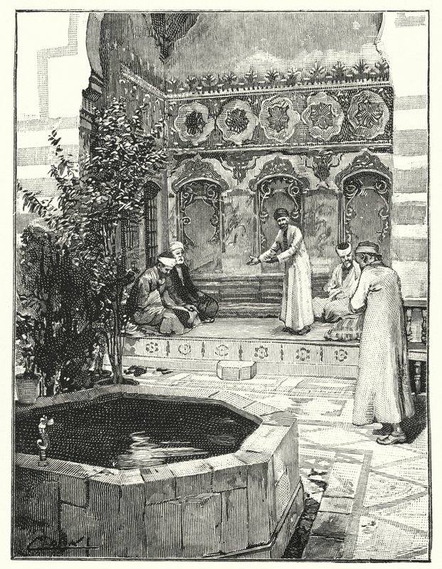 Ta emot gäster i en levan, Damaskus (litho) av Henry Andrew Harper