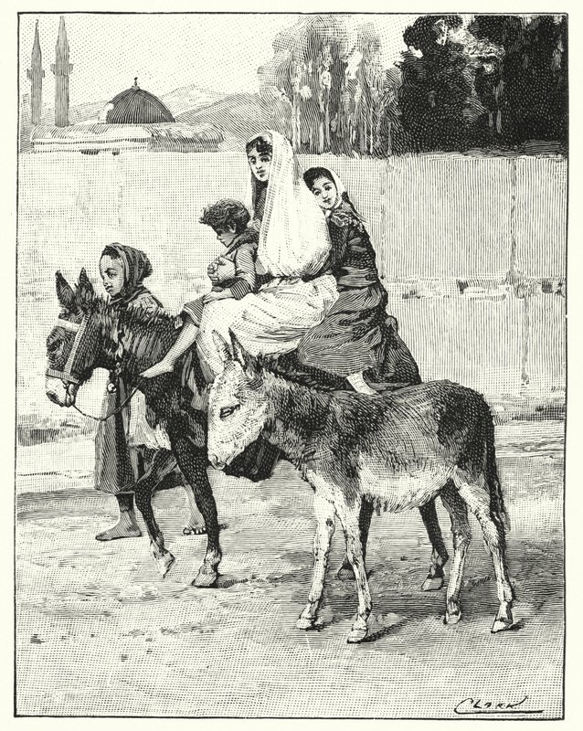Flera personer som rider på en åsna (litho) av Henry Andrew Harper