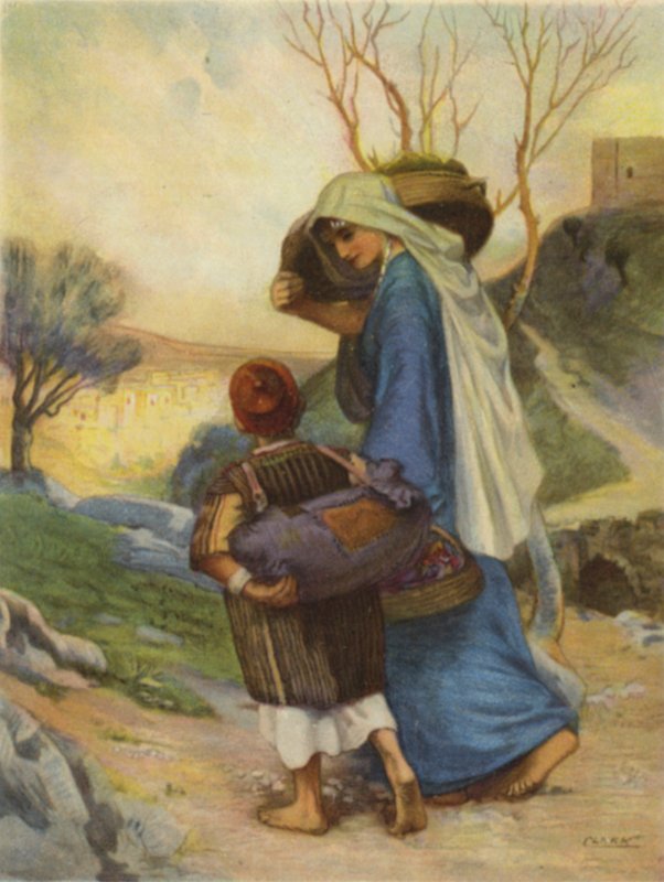 Kvinna från Siloam tar hem mat (färg litho) av Henry Andrew Harper