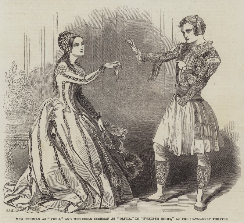 Miss Cushman som Viola och Miss Susan Cushman som Olivia, i Twelfth Night, på Haymarket Theatre av Henry Anelay