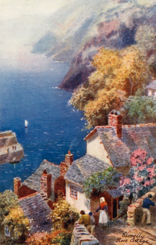 Rose Cottage, Clovelly (färglitografi) av Henry B. (after) Wimbush