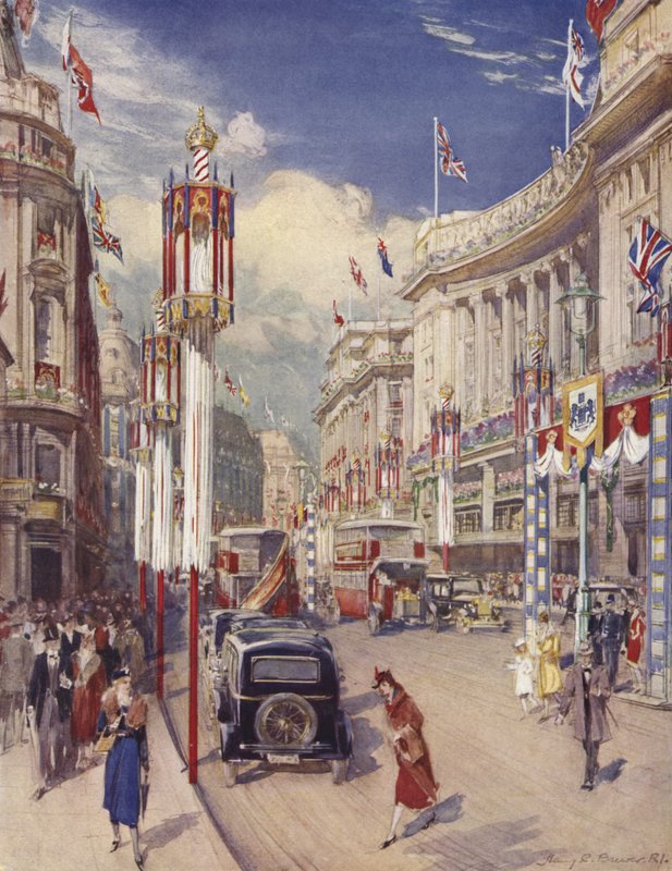 Regent Street ser mot Oxford Circus, London (färg litho) av Henry Charles Brewer