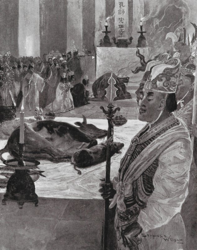 Ett offer i ett konfucianskt tempel (litografi) av Henry Charles Seppings Wright