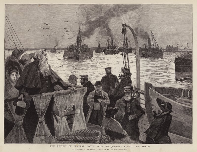General William Booth, brittisk grundare av Frälsningsarmén, anländer tillbaka till Southampton efter sin världsturné av Henry Charles Seppings Wright