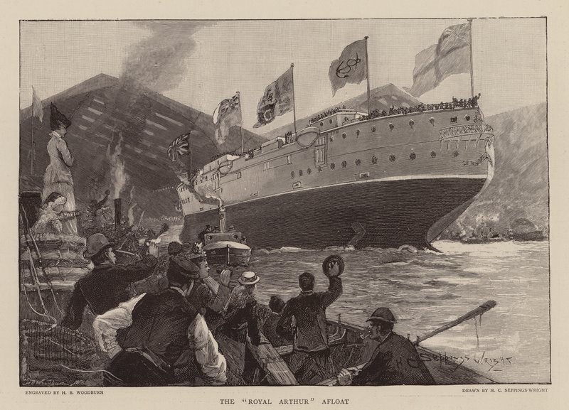 HMS Royal Arthur flytande (gravyr) av Henry Charles Seppings Wright