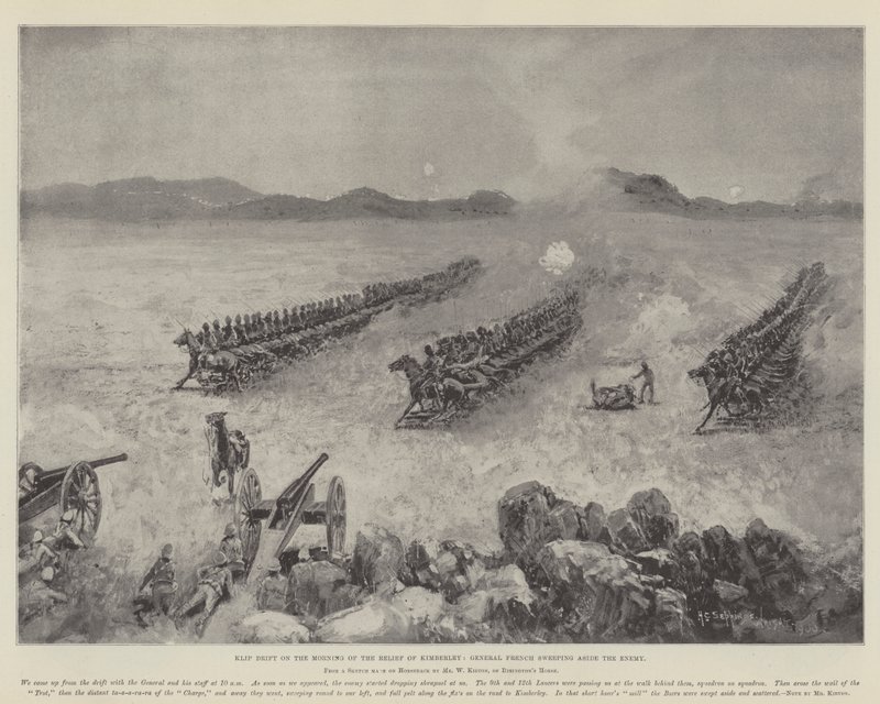 Klip Drift on the Morning of the Relief of Kimberley, General French sopar undan fienden av Henry Charles Seppings Wright