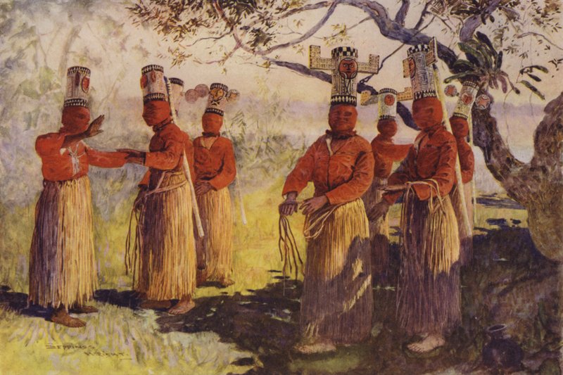 Maskerade dansare av Opaina, floden Apaporis, Brasilien av Henry Charles Seppings Wright
