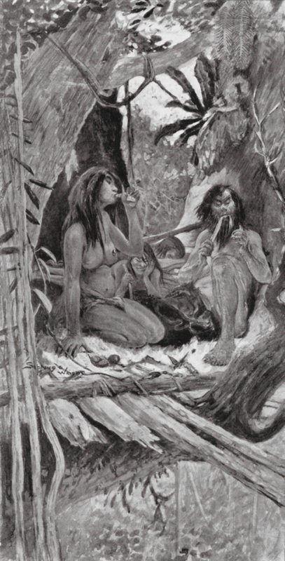 Förhistoriska kinesiska trädlevande människor (litografi) av Henry Charles Seppings Wright