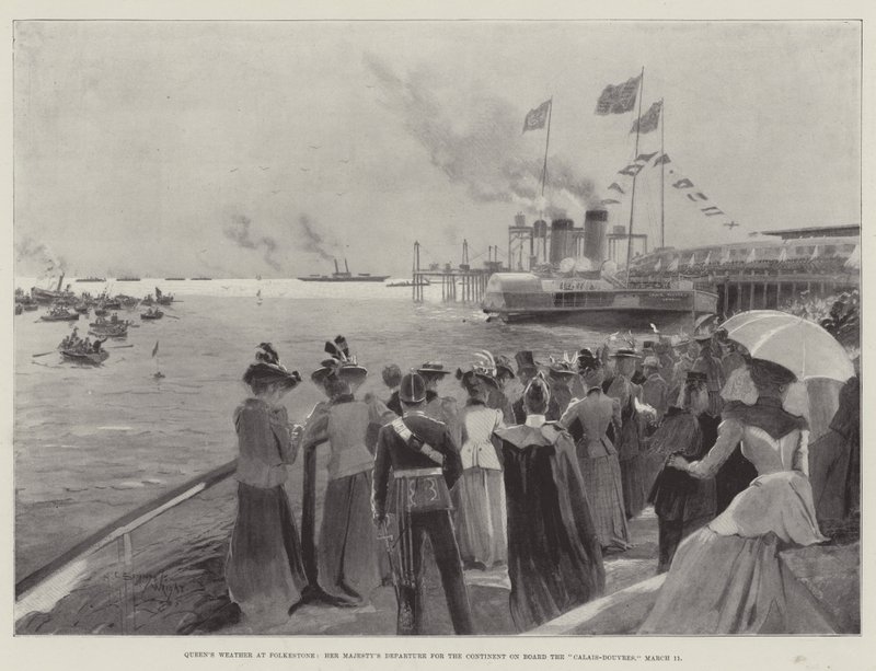 Drottningens väder i Folkestone, Hennes Majestäts avresa till kontinenten ombord på Calais-Douvres, 11 mars av Henry Charles Seppings Wright