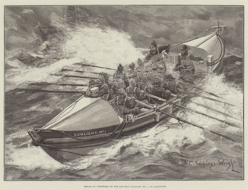 Räddning av fiskare av livbåten Sunlight No 1, vid Llandudno av Henry Charles Seppings Wright