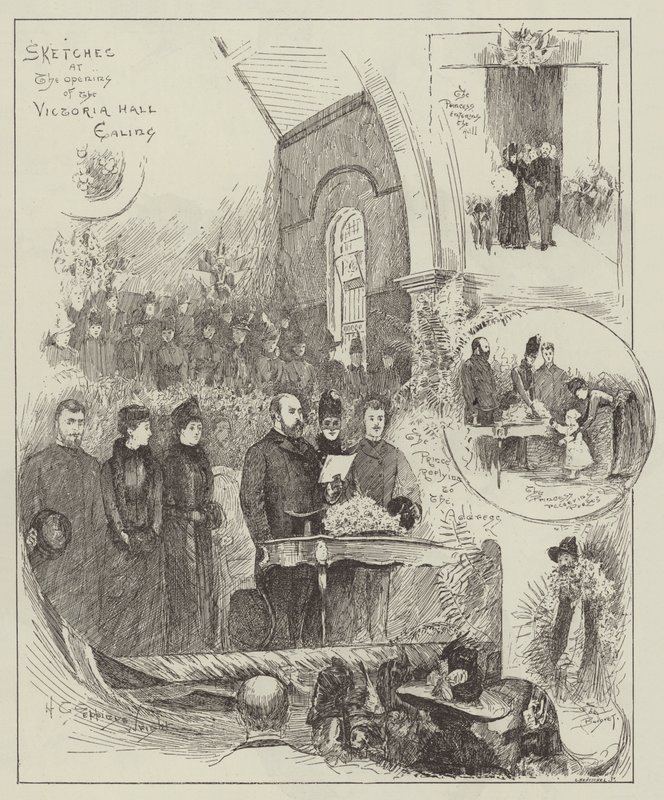 Skisser vid invigningen av Victoria Hall, Ealing av Henry Charles Seppings Wright