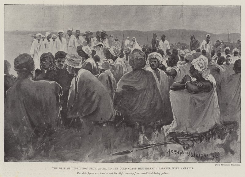 Den brittiska expeditionen från Accra till Gold Coast Hinterland, Palaver med Amrahia av Henry Charles Seppings Wright