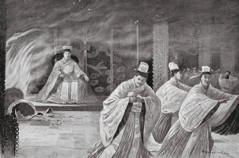 Kejsaren bränner sig själv i sitt palats (litografi) av Henry Charles Seppings Wright