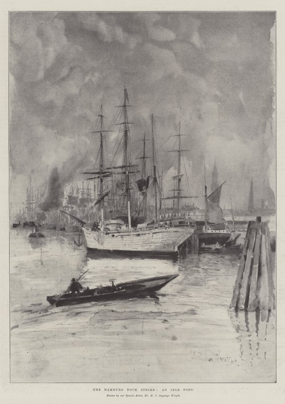 Hamburg Dock Strike, en ledig hamn av Henry Charles Seppings Wright