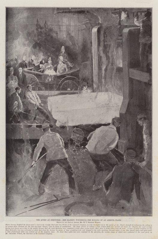 Drottningen i Sheffield, Hennes Majestät bevittnar rullningen av en pansarplatta av Henry Charles Seppings Wright