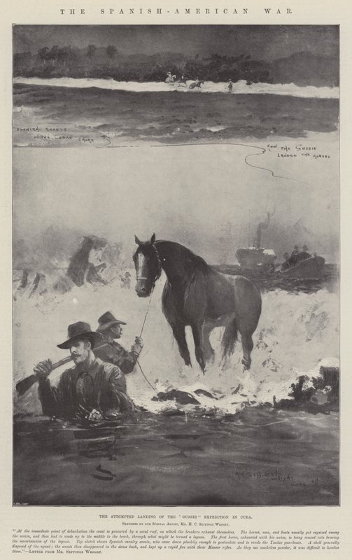 Det spansk-amerikanska kriget, försöket att landa av Gussie-expeditionen på Kuba av Henry Charles Seppings Wright