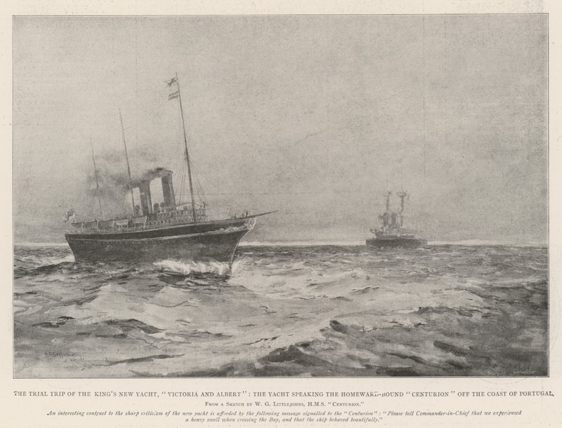 Provturen med kungens nya yacht Victoria och Albert, yachten som talar med Centurion på hemresa utanför Portugals kust av Henry Charles Seppings Wright