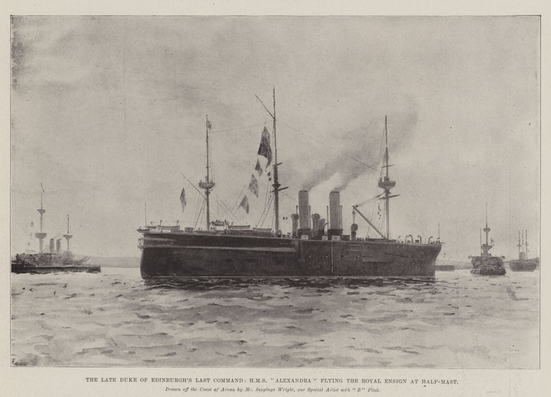 Den avlidne hertigen av Edinburghs sista kommando, HMS Alexandra som flyger den kungliga fänriken på halv stång av Henry Charles Seppings Wright