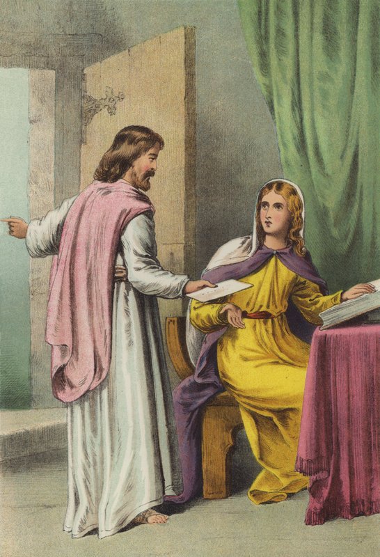 Christiana tar emot budskapet (chromolitho) av Henry Courtney Selous