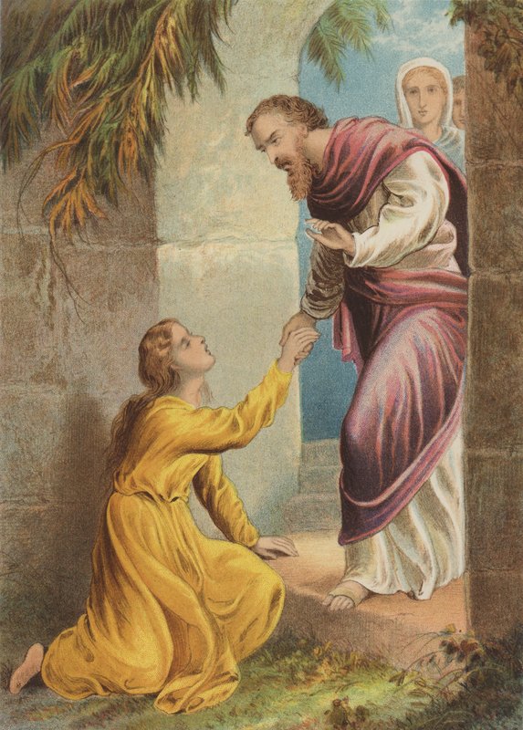 Barmhärtighet svimmar vid porten (chromolitho) av Henry Courtney Selous