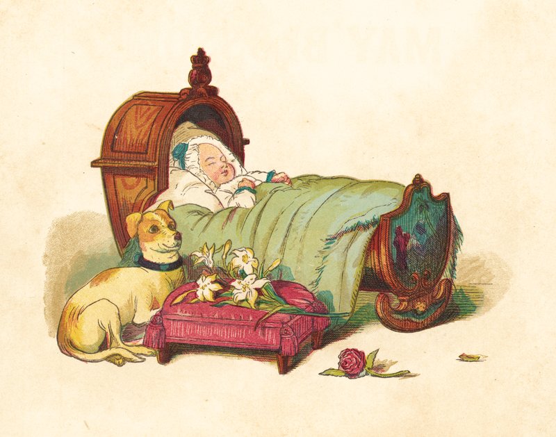 Prinsessan Victoria sover i sin spjälsäng (färg litho) av Henry Hetherington Emmerson