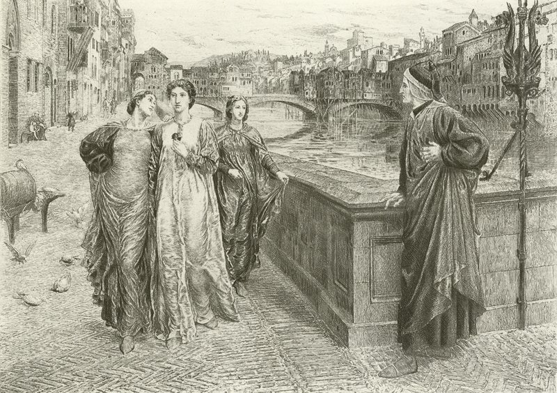Det första mötet mellan Dante och Beatrice (gravyr) av Henry Holiday