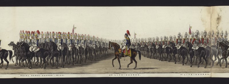 En del av panoramautsikten över hela begravningsprocessen av Arthur, hertig av Wellington (färgad akvatint) av Henry Jr and Sala Alken