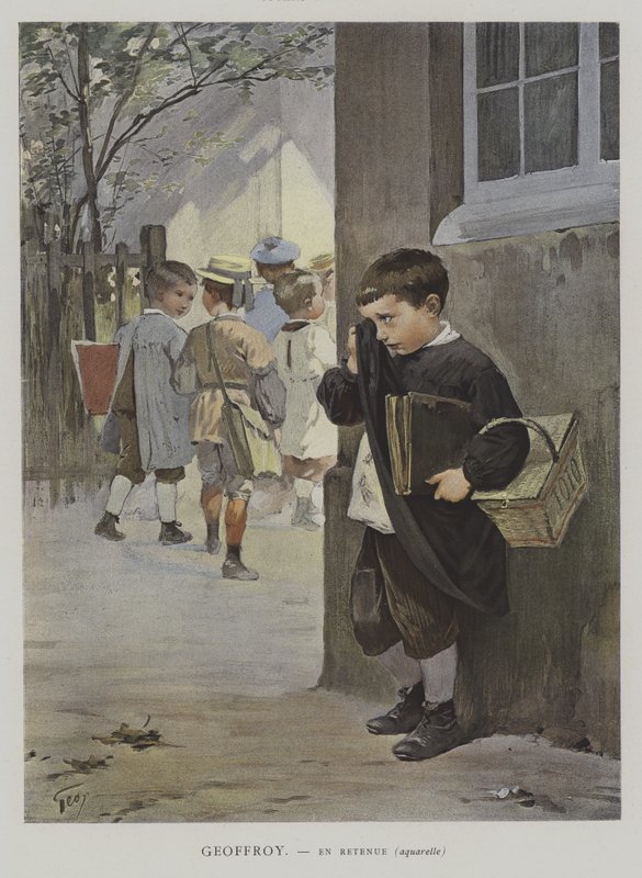 I retention (färg litho) av Henry Jules Jean (after) Geoffroy
