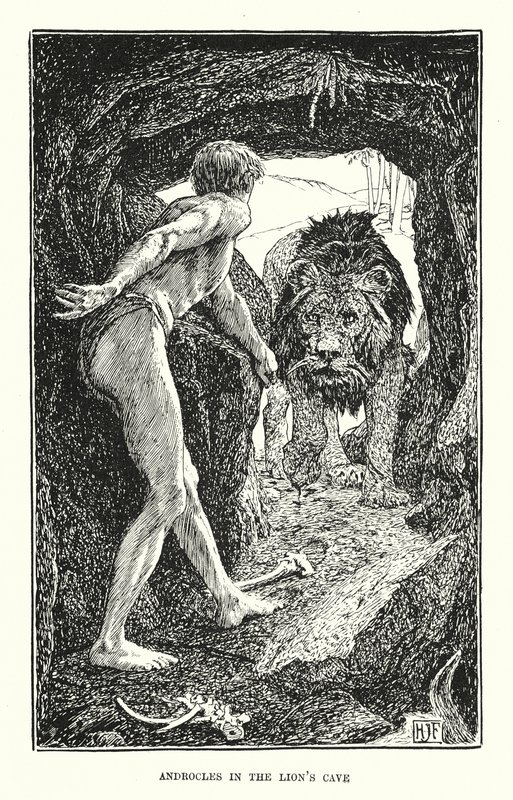Androkles i lejonets grotta (gravyr) av Henry Justice Ford