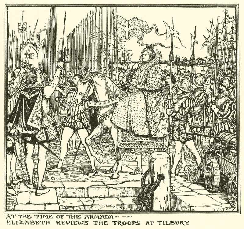 Vid armadans tid. Elizabeth granskar trupperna i Tilbury av Henry Justice Ford