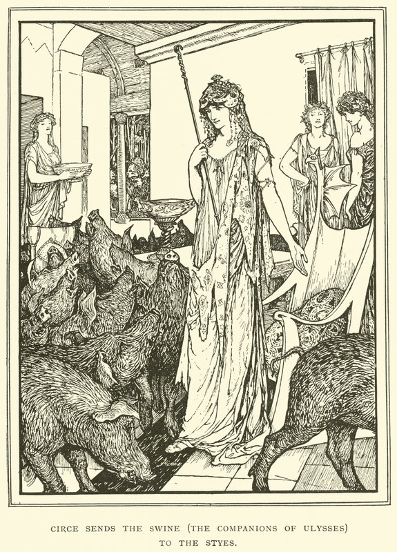 Circe skickar Swine (The Companions of Ulysses) till Styes av Henry Justice Ford