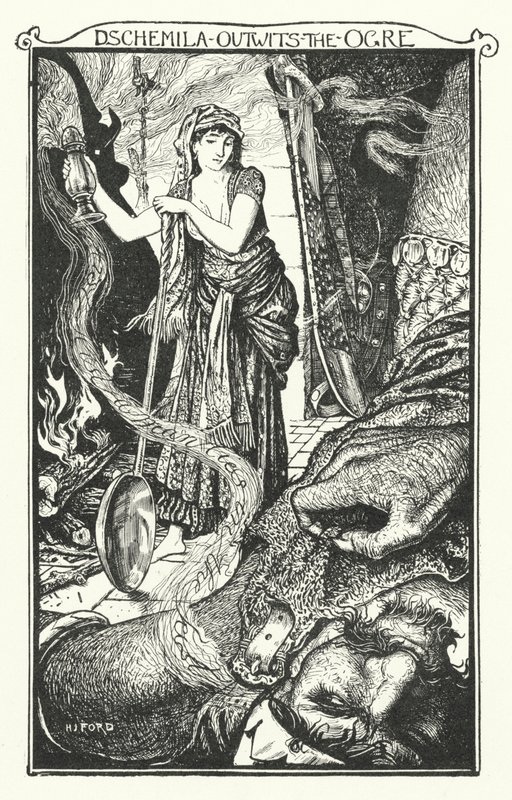 Dschemila överlistar Ogre (gravyr) av Henry Justice Ford