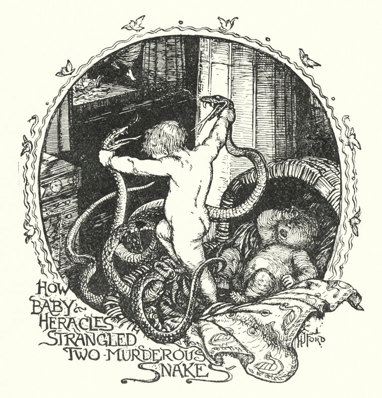 Hur Baby Heracles strypte två mordiska ormar (litho) av Henry Justice Ford