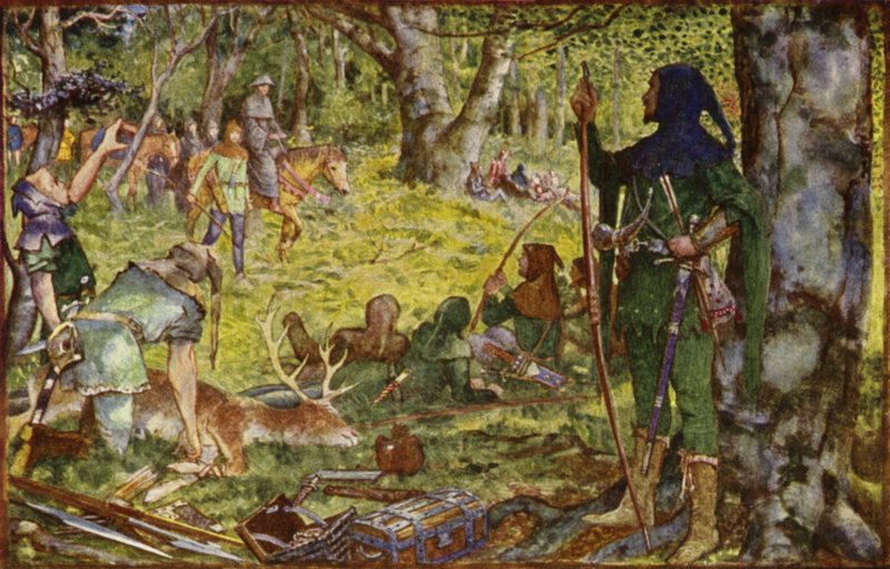 Hur kungen, förklädd till en abbot, besökte Robin under Greenwood Tree av Henry Justice Ford