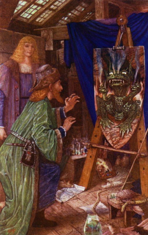 Leonardo skrämmer sin far med monstret målat på hans sköld av Henry Justice Ford