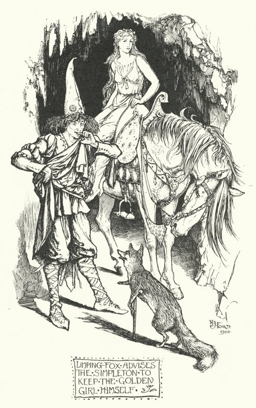 Limping-Fox råder Simpleton att behålla den gyllene flickan själv (gravyr) av Henry Justice Ford