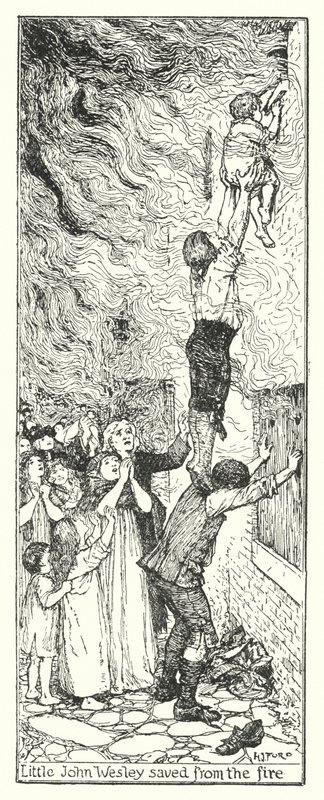 Lille John Wesley räddad från elden (litho) av Henry Justice Ford
