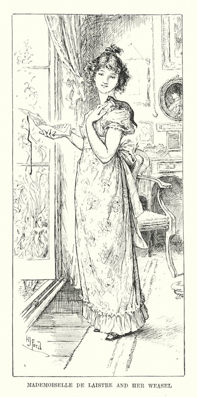 Mademoiselle de Laistre och hennes vessla (gravyr) av Henry Justice Ford