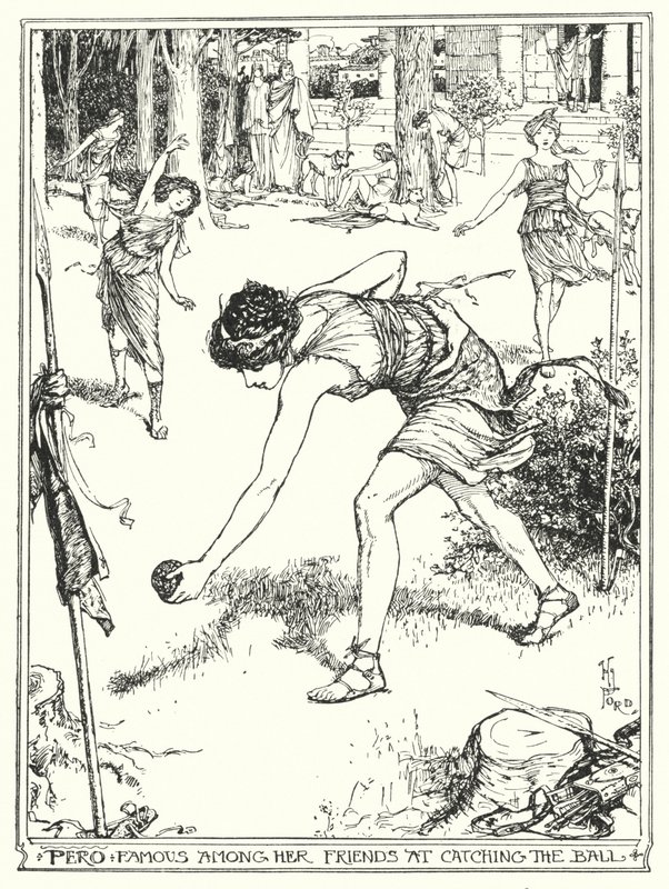 Men hon är känd bland sina vänner för att fånga bollen (litho) av Henry Justice Ford