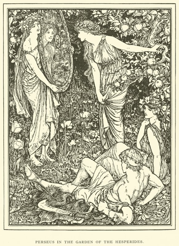 Perseus i Hesperidernas trädgård av Henry Justice Ford