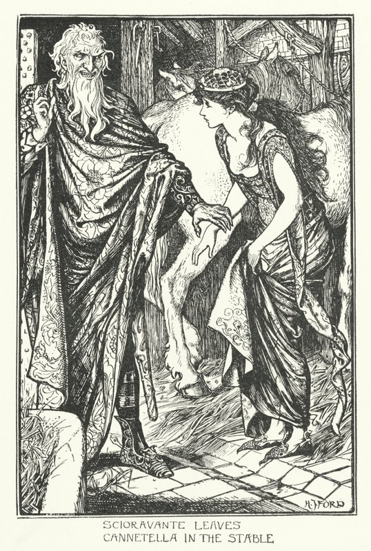 Scioravante lämnar Cannetella i stallet (gravyr) av Henry Justice Ford
