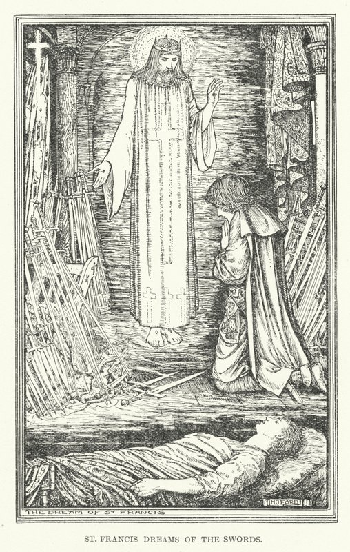 St Francis drömmer om svärden (litho) av Henry Justice Ford