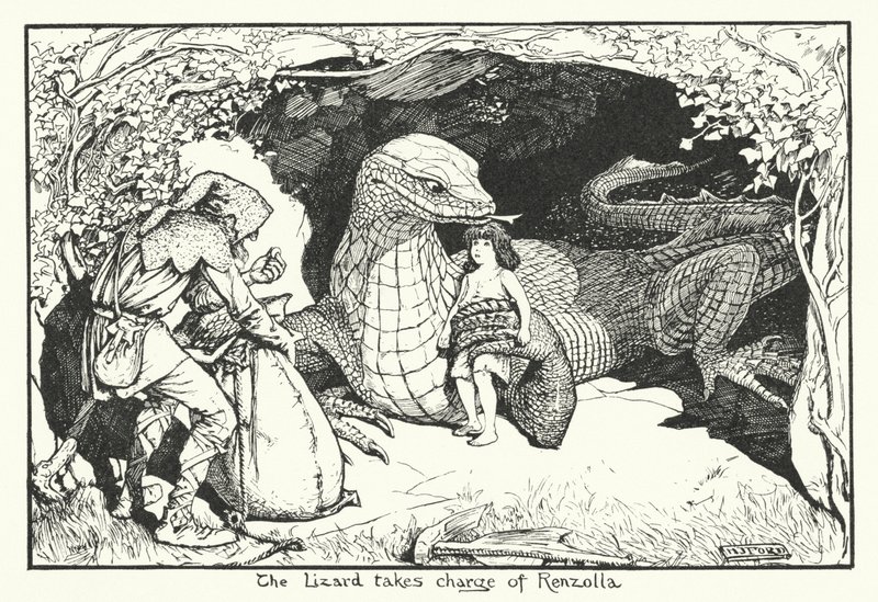 Ödlan tar över Renzolla (gravyr) av Henry Justice Ford